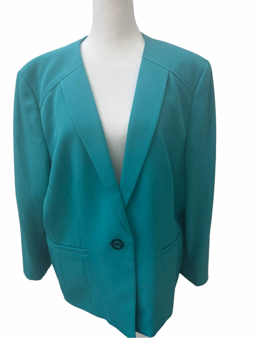 NWT Kasper Aqua Oasis One Button Collarless Blazer Suit Jacket Plus Size 18